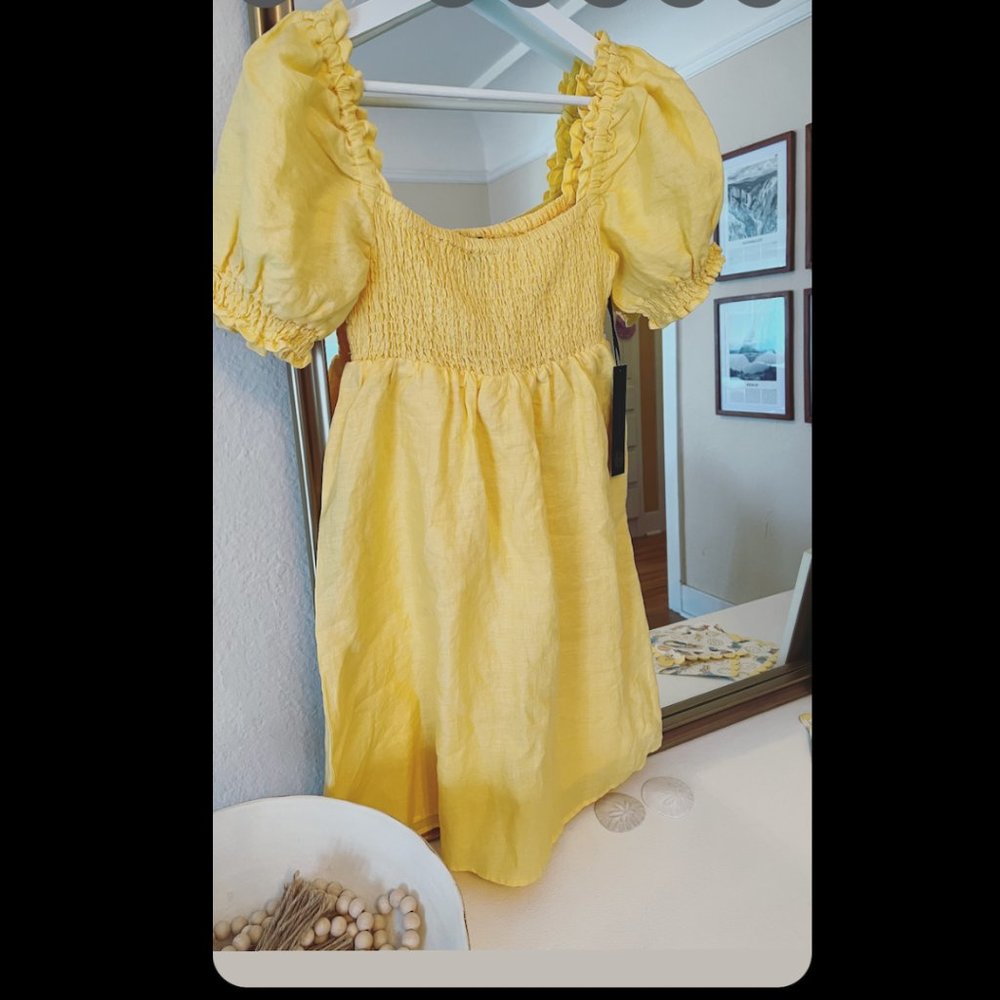 House of Harlow 1960 Sunset Yellow LINEN Dress size XS worn once! Huge markdown!